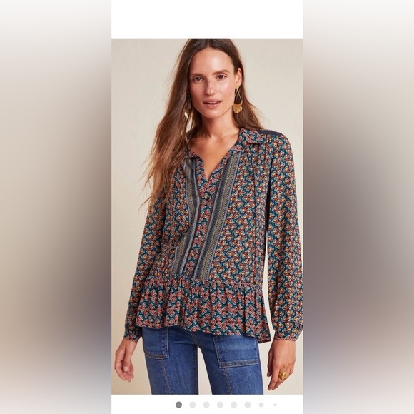 Anthropologie Tops - Anthropologie Janie Flounced
Peasant Blouse size 8